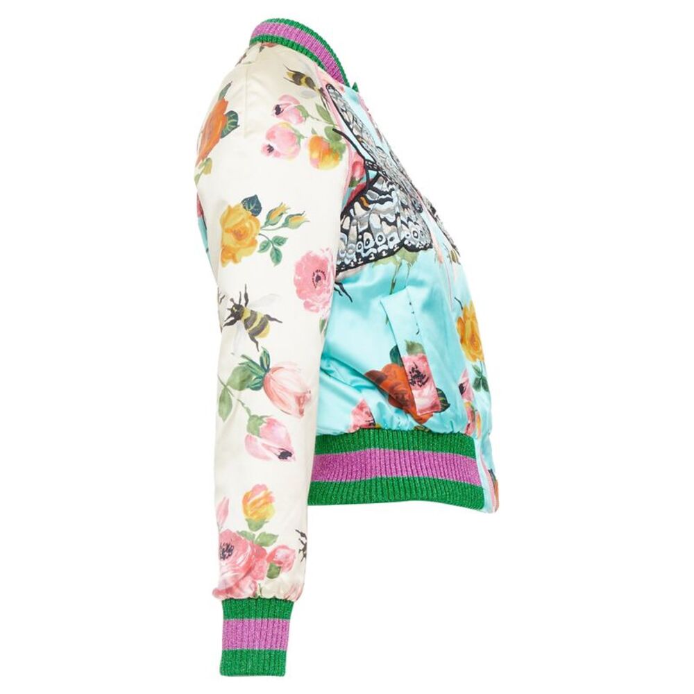 GUCCI 2016 Michele Runway blue silk insect embroidery bomber jacket IT36 XXS - Picture 5 of 10